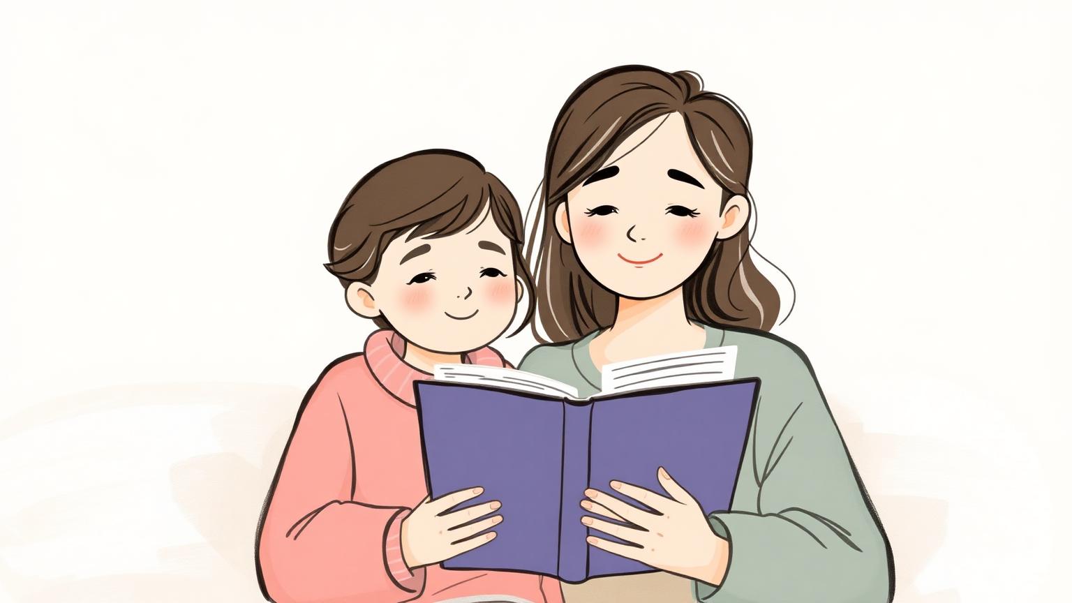 Parent and child reading a book together