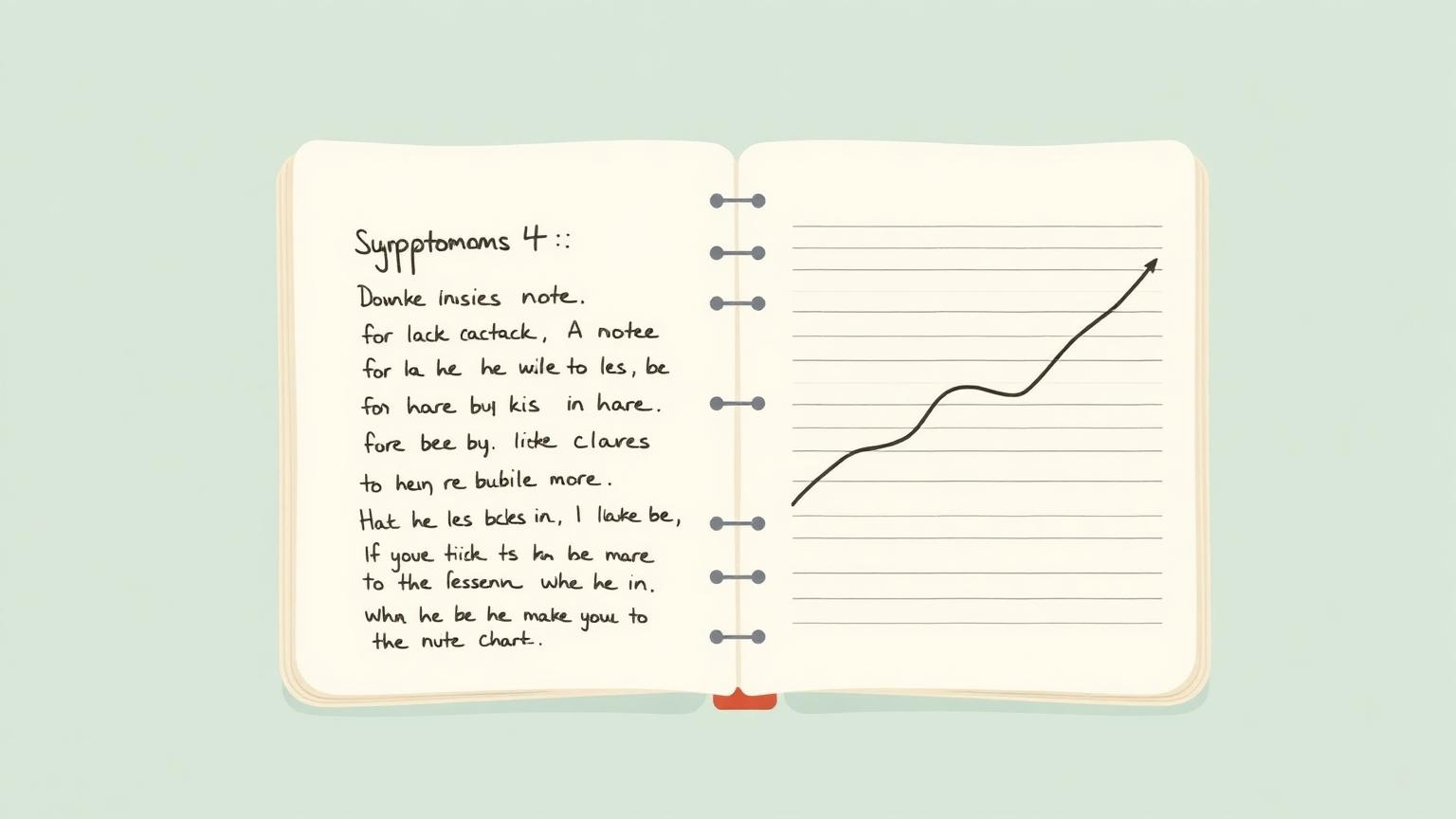 Notebook with handwritten symptom notes and a gentle trend chart